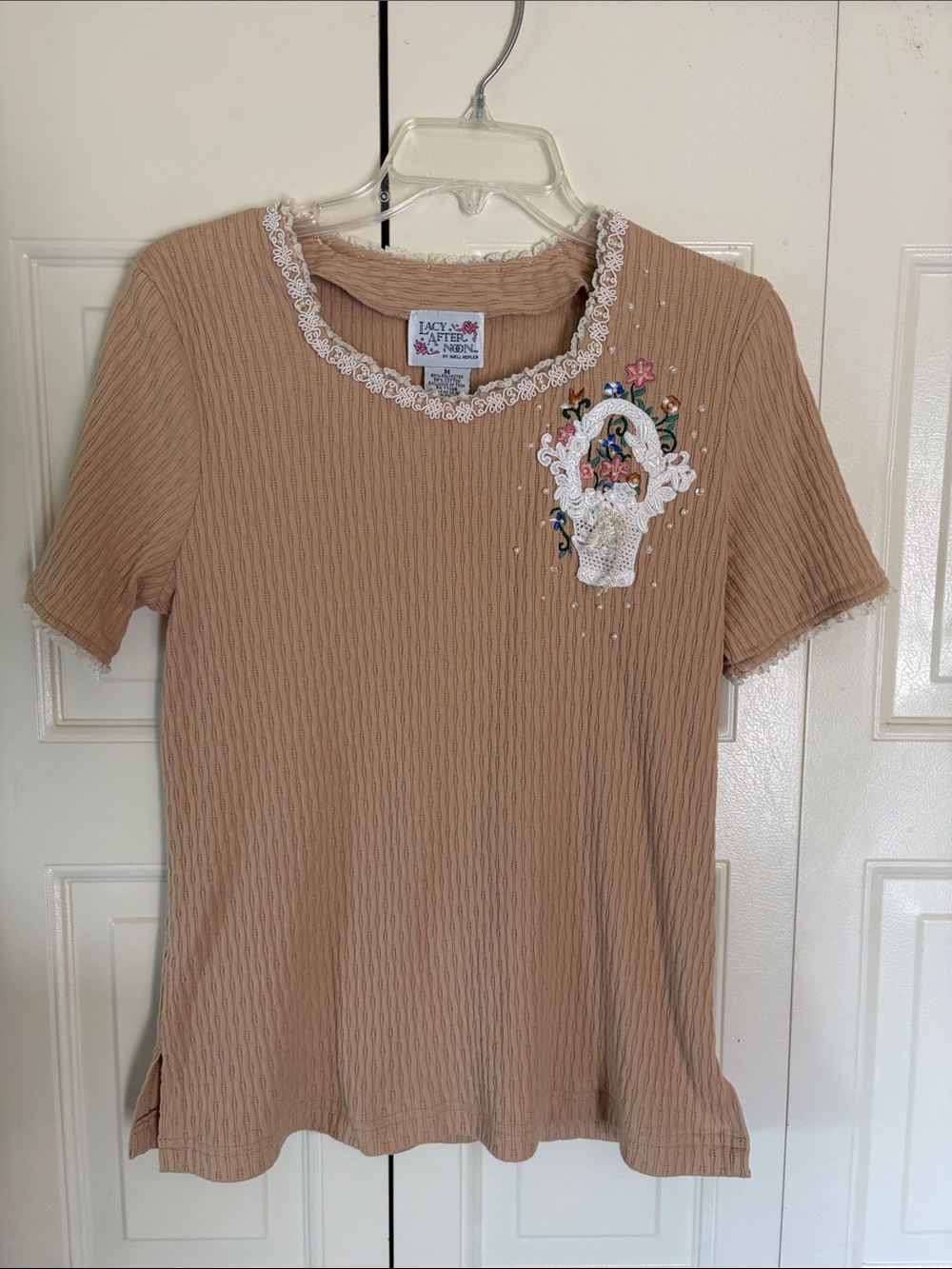 Vintage Cottagecore Grannycore Embrodiered Top 80s 90s Lacey Afternoon  Size M